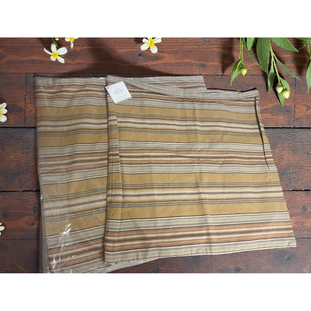 2  NWT POTTERY BARN Striped Pillow Covers Blue cream brown Tan 20x20"